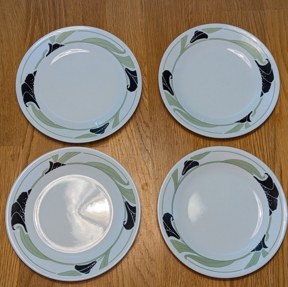 Vintage Corelle Black Orchid Flowers Desert Plate 6 3/4" set of 8 No Chips